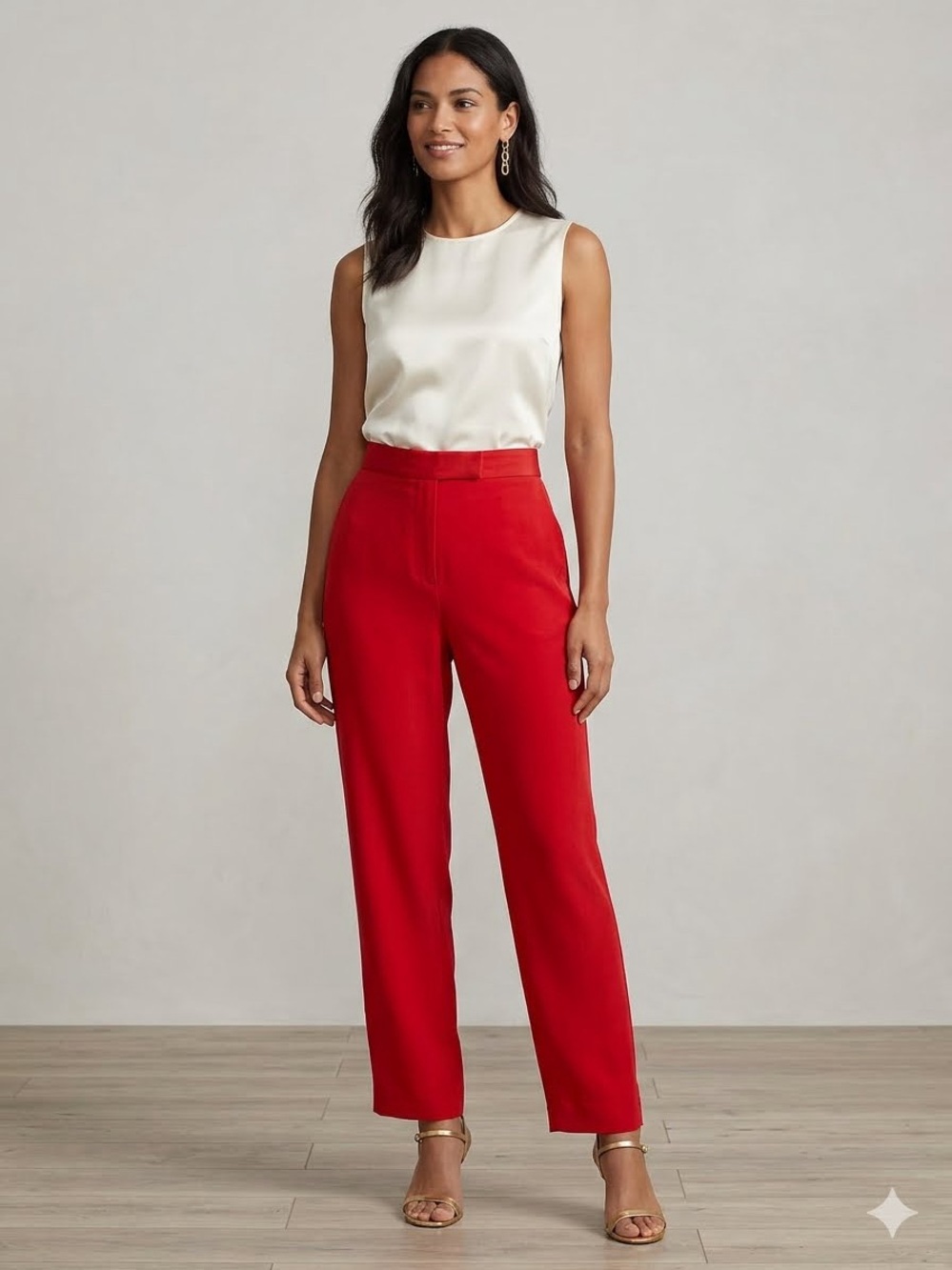 Lauren Ralph Lauren 4P Cherry Red 100% Silk Straight-Leg Dress Pants Old Money